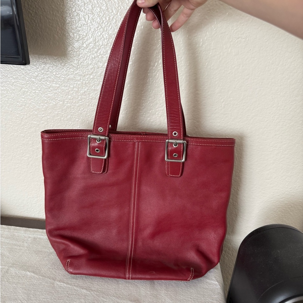 Coach Red Leather Tote Bag